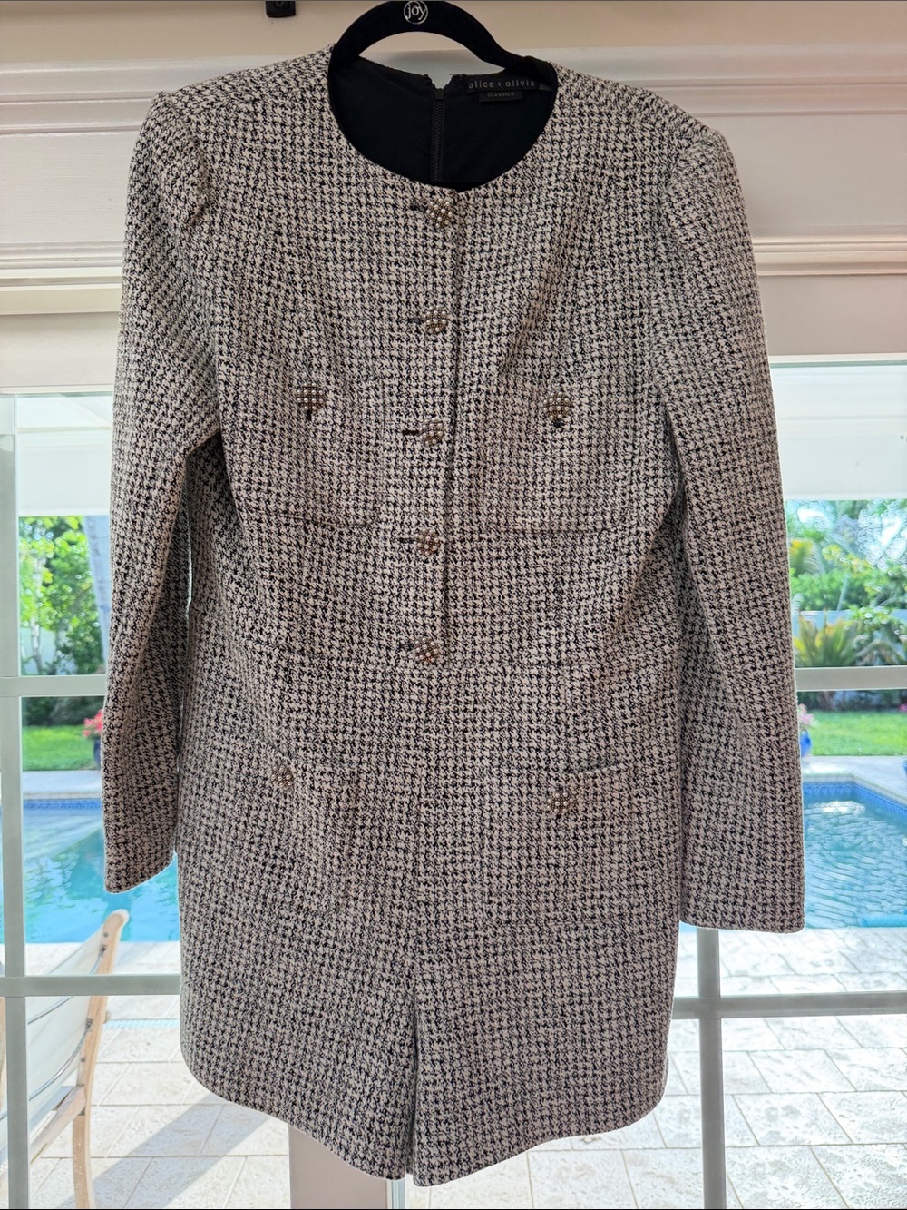 Alice + Olivia Black and White Tweed Blazer Coat
